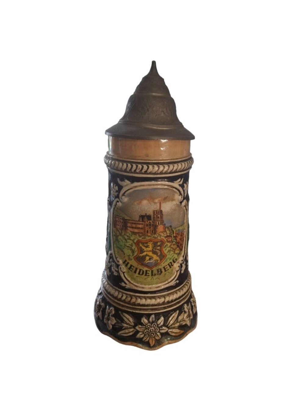 Vintage Heidelberg Germany Beer Stein Pewter Lid Hand Painted Music Box 9”